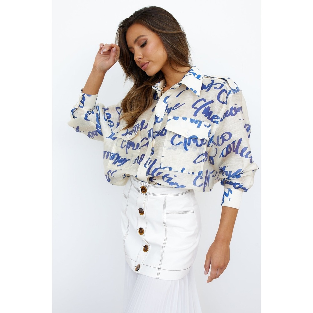 C/Meo Collective Slow Burn Long Sleeve Short Logo Print Cream Oversized XXS‎